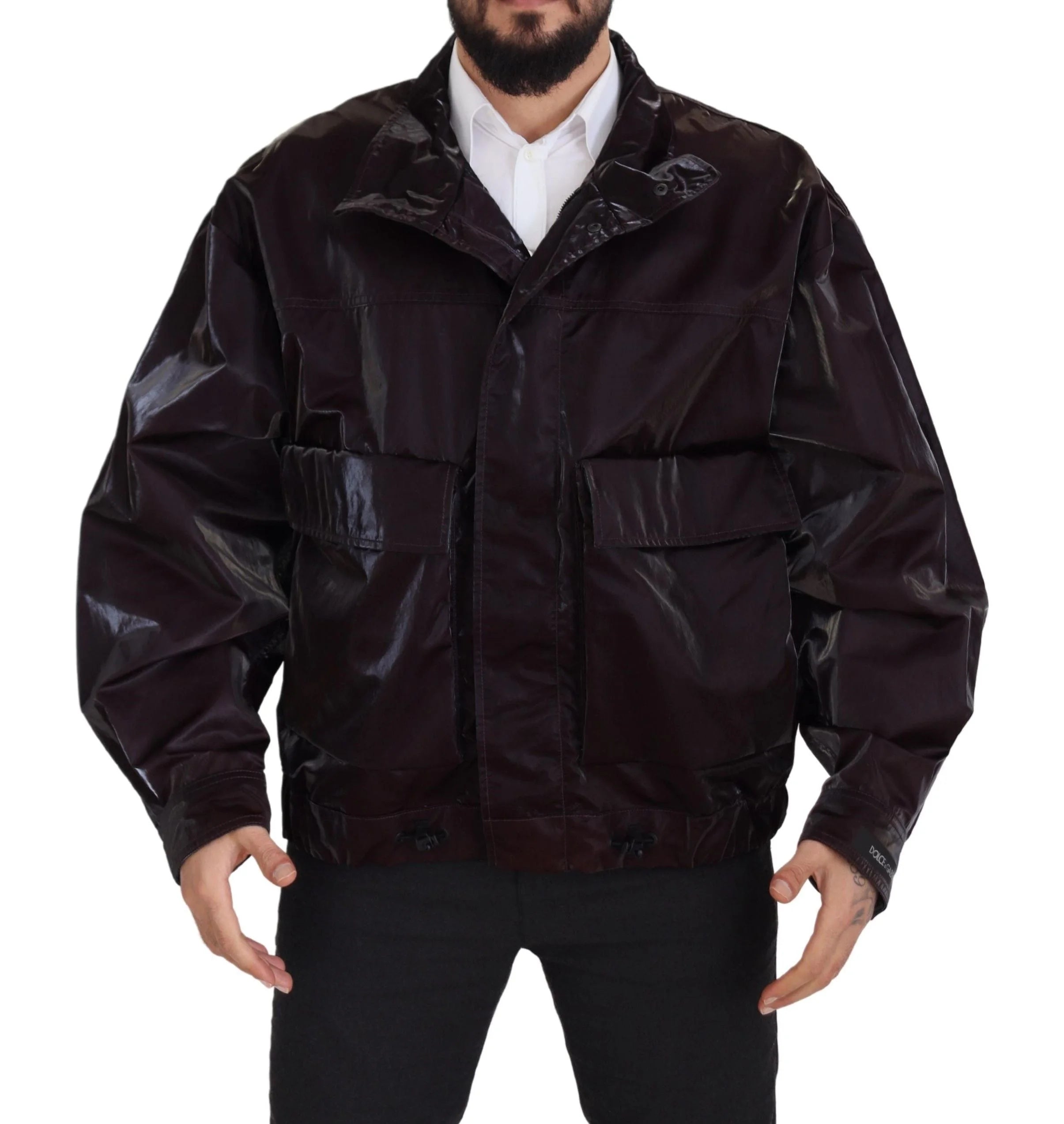 Dolce & Gabbana Bordeaux Nylon Collared Men Coat Jacket - L - Coats & Jackets
