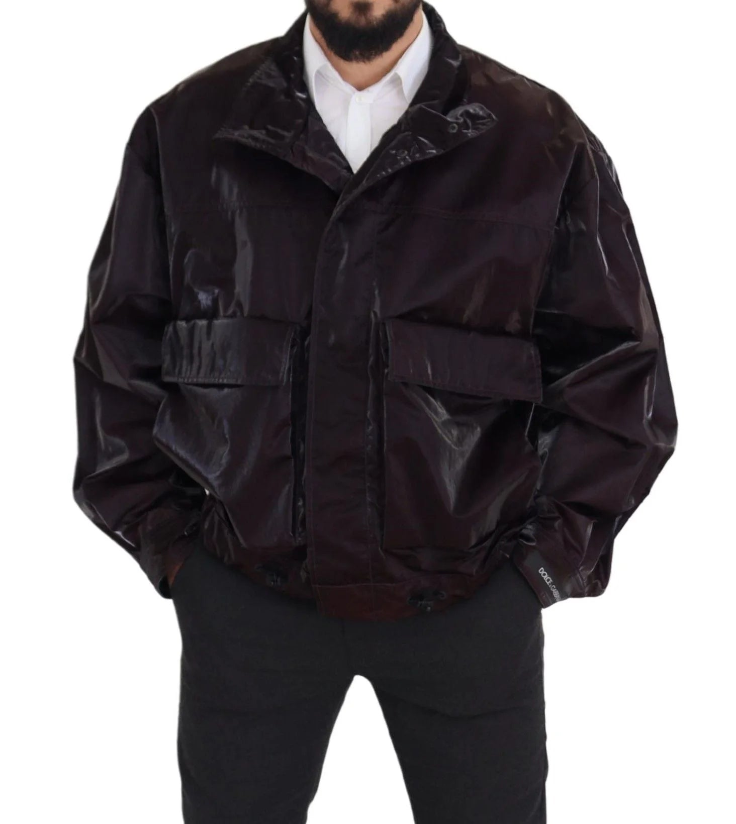 Dolce & Gabbana Bordeaux Nylon Collared Men Coat Jacket - L - Coats & Jackets