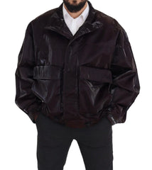 Dolce & Gabbana Bordeaux Nylon Collared Men Coat Jacket - L - Coats & Jackets