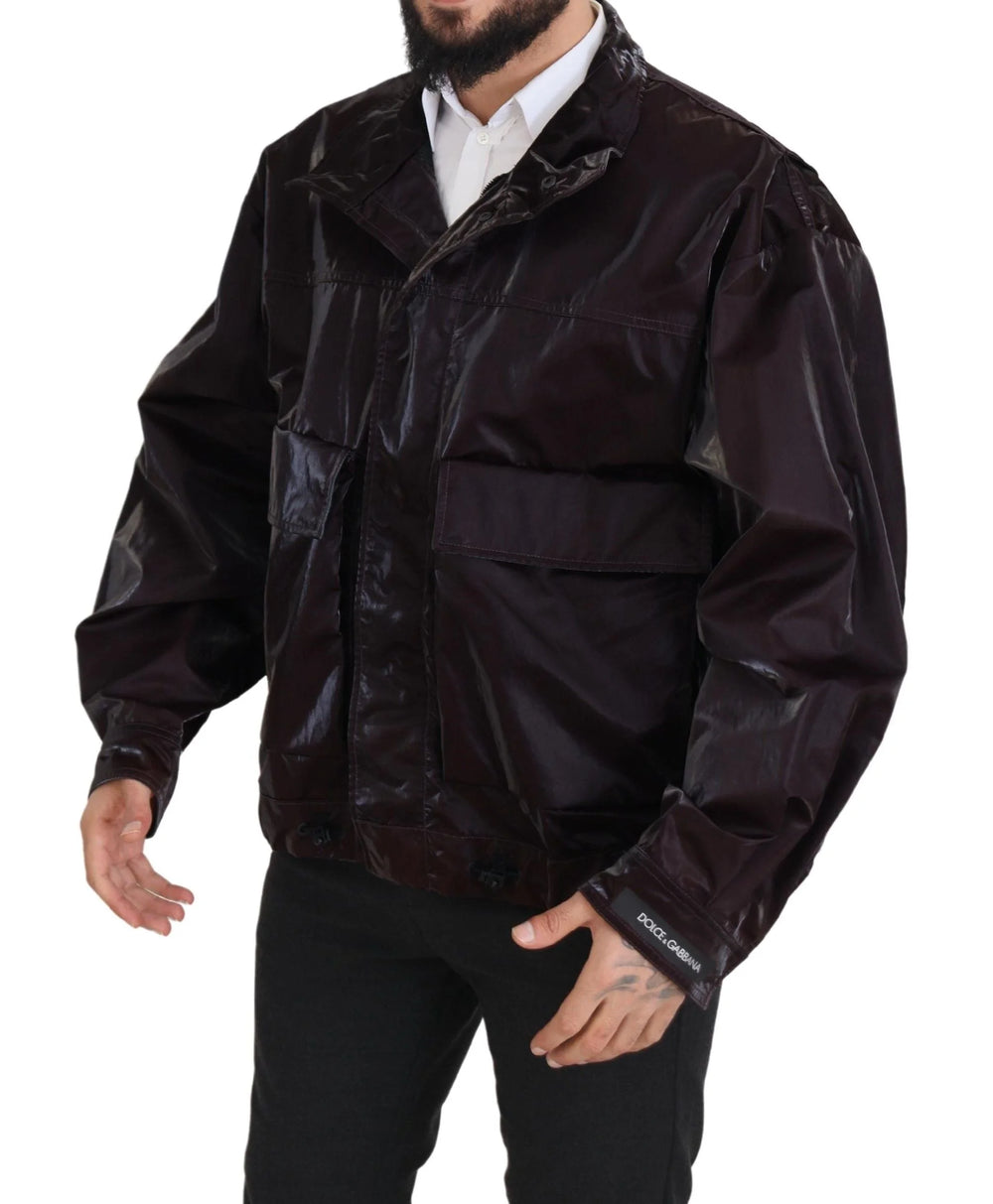 Dolce & Gabbana Bordeaux Nylon Collared Men Coat Jacket - L - Coats & Jackets