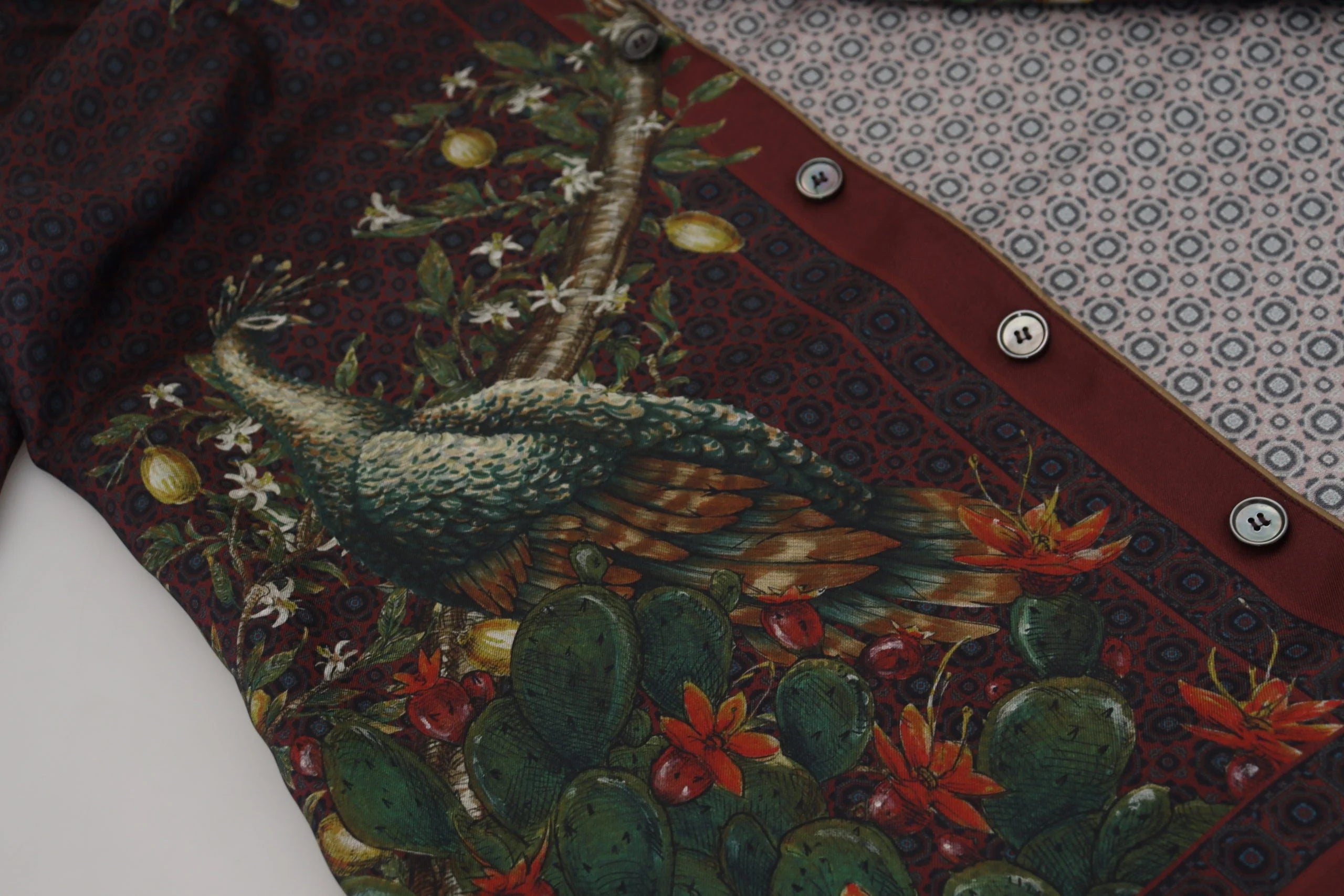 Dolce & Gabbana Bordeaux Ostrich Silk Satin Casual Mens Shirt - IT3 | XS - Shirts