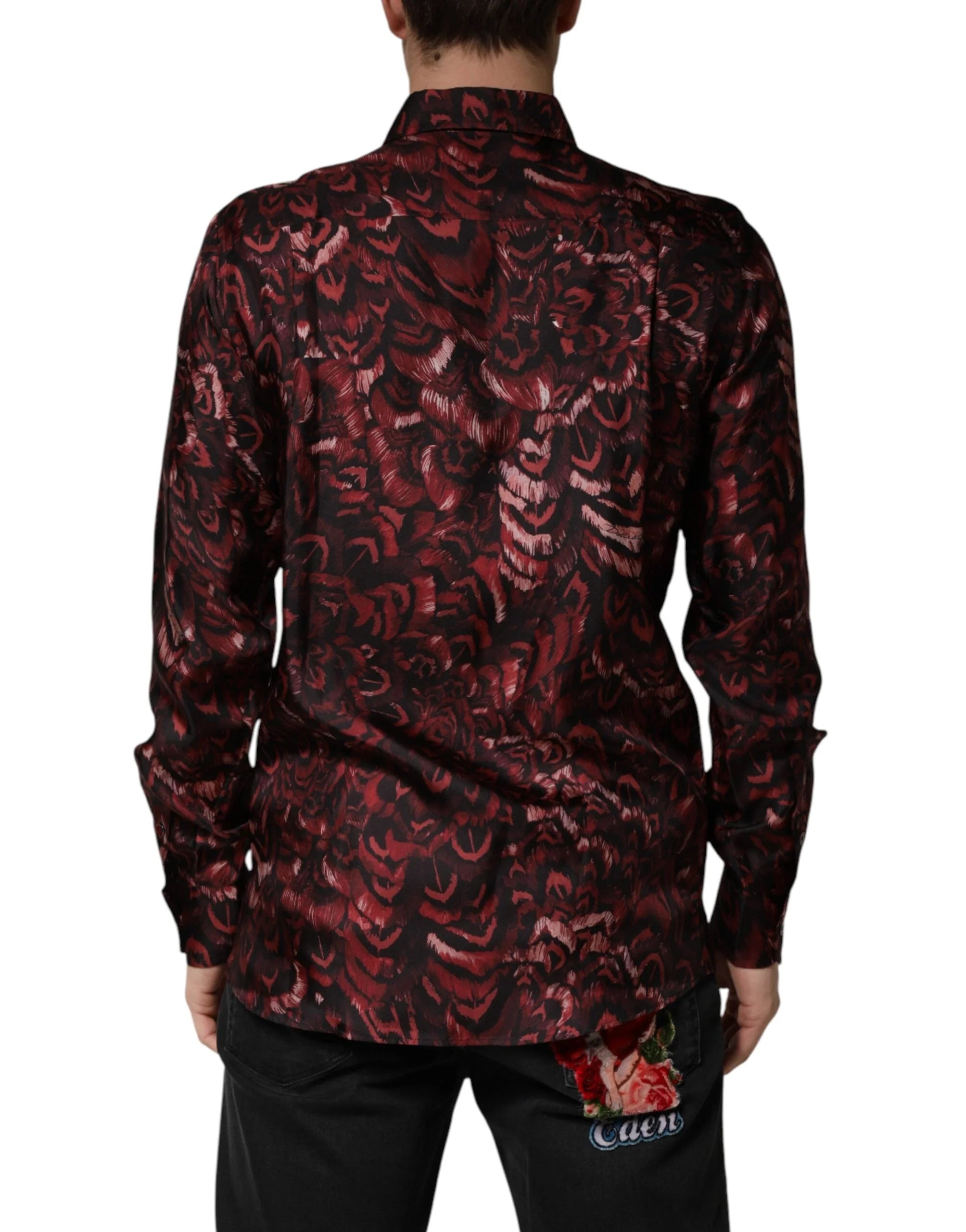 Dolce & Gabbana Bordeaux Patterned Collared Men Dress Shirt - IT40 | M