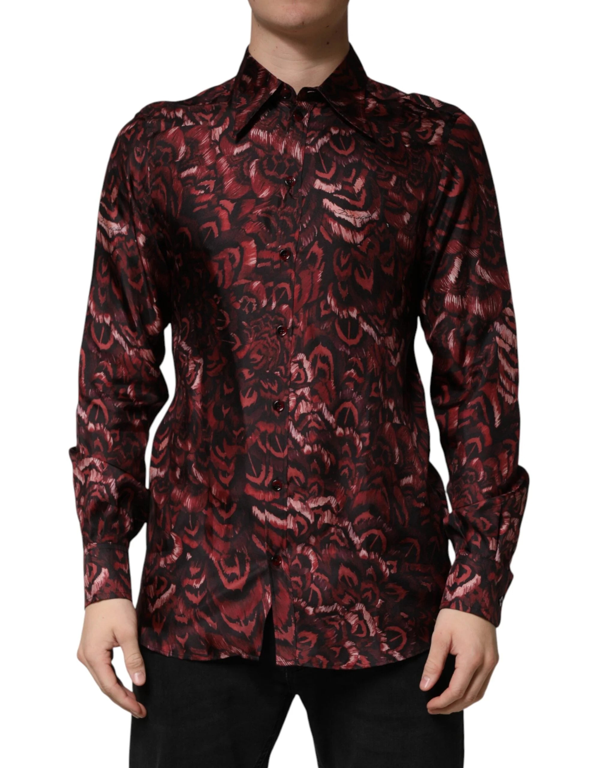Dolce & Gabbana Bordeaux Patterned Collared Men Dress Shirt - IT40 | M