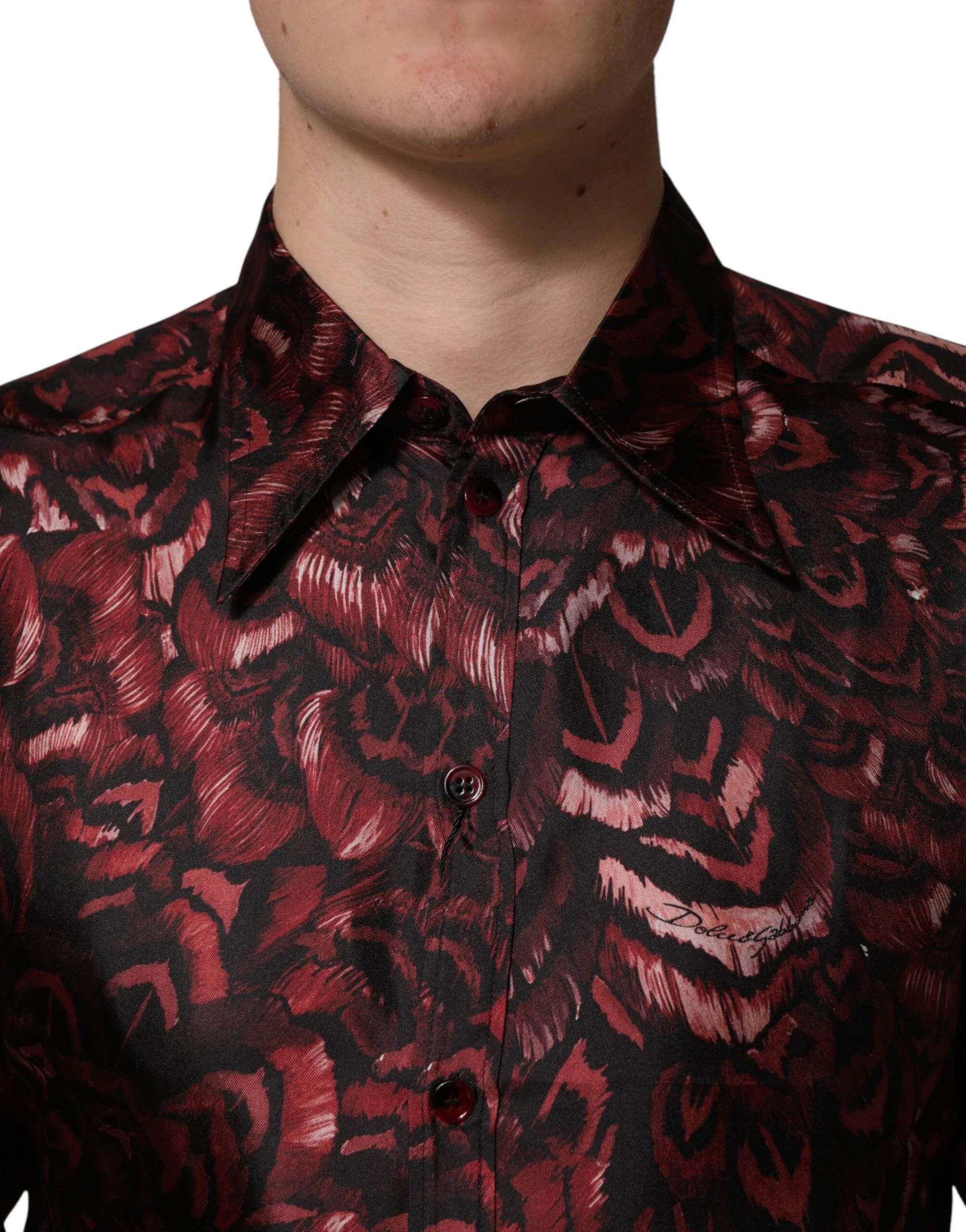 Dolce & Gabbana Bordeaux Patterned Collared Men Dress Shirt - IT40 | M