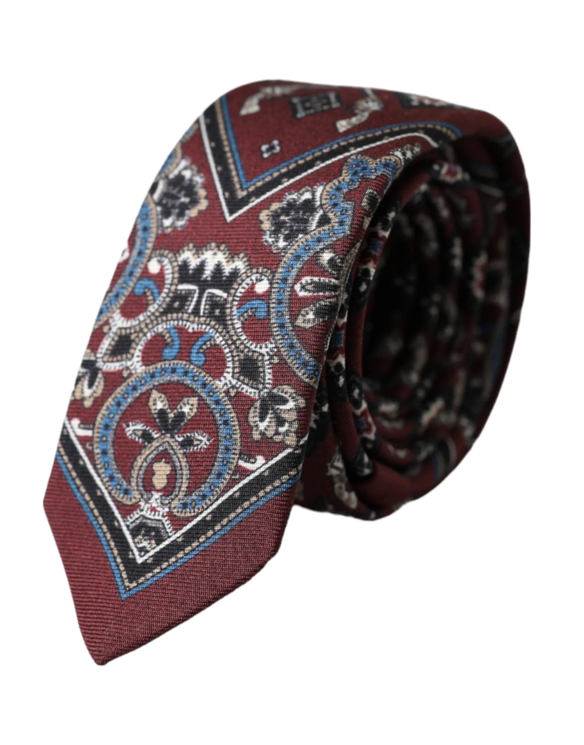 Dolce & Gabbana Bordeaux Printed 100% Silk Adjustable Men Tie - Neckties