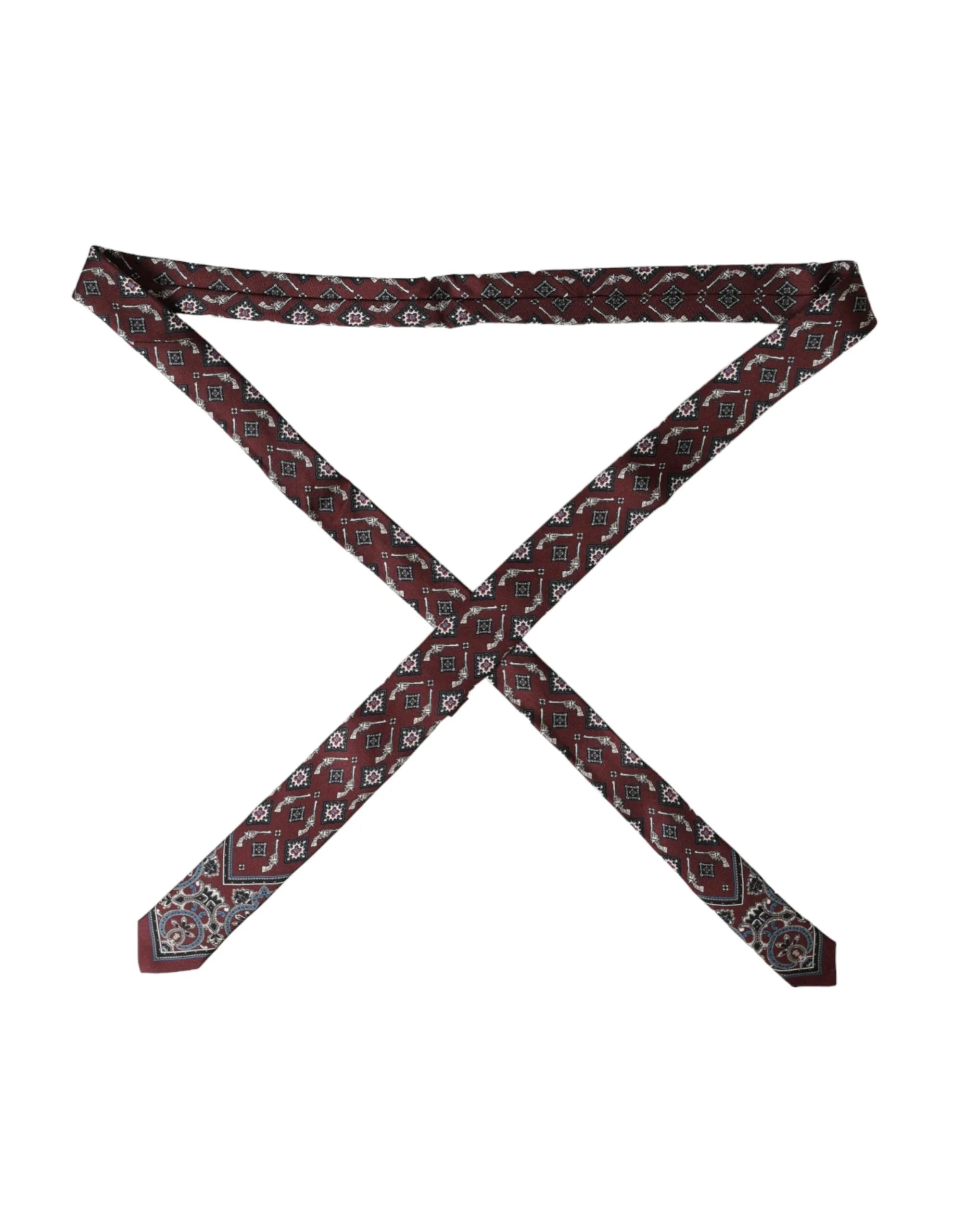 Dolce & Gabbana Bordeaux Printed 100% Silk Adjustable Men Tie - Neckties
