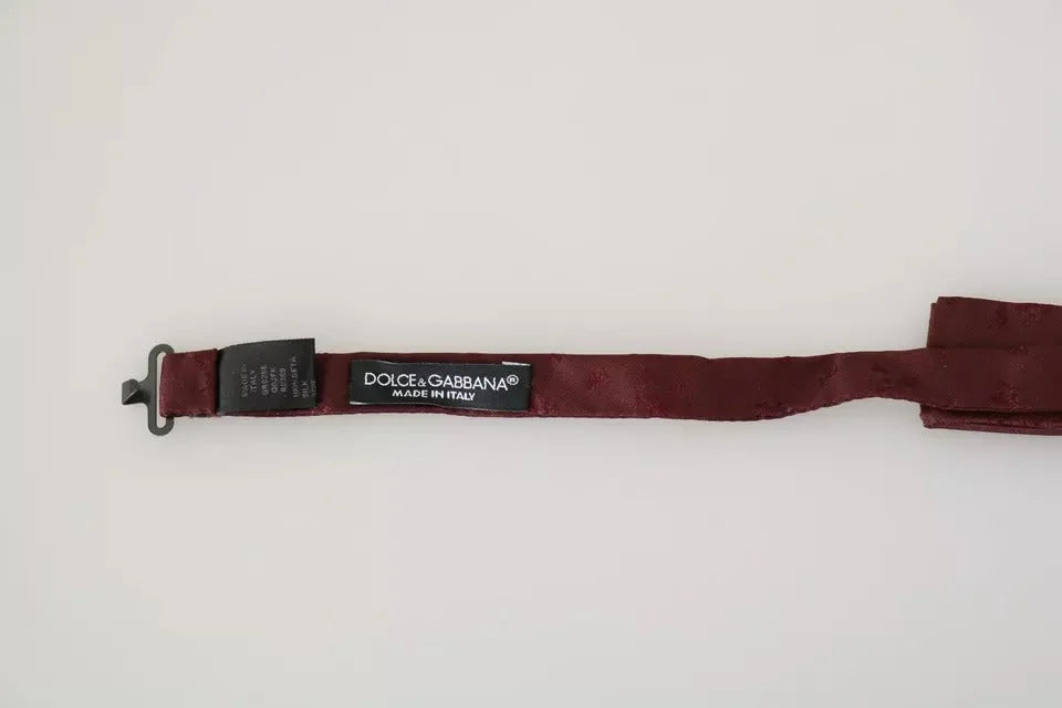 Dolce & Gabbana Bordeaux Silk Floral Faille Adjustable Bow Tie - Neckties