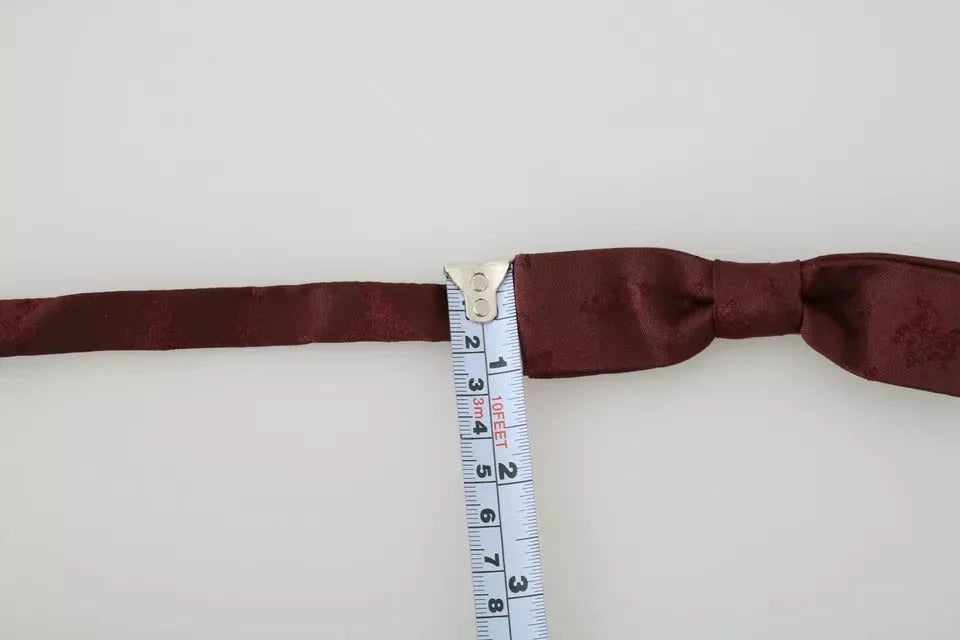 Dolce & Gabbana Bordeaux Silk Floral Faille Adjustable Bow Tie - Neckties