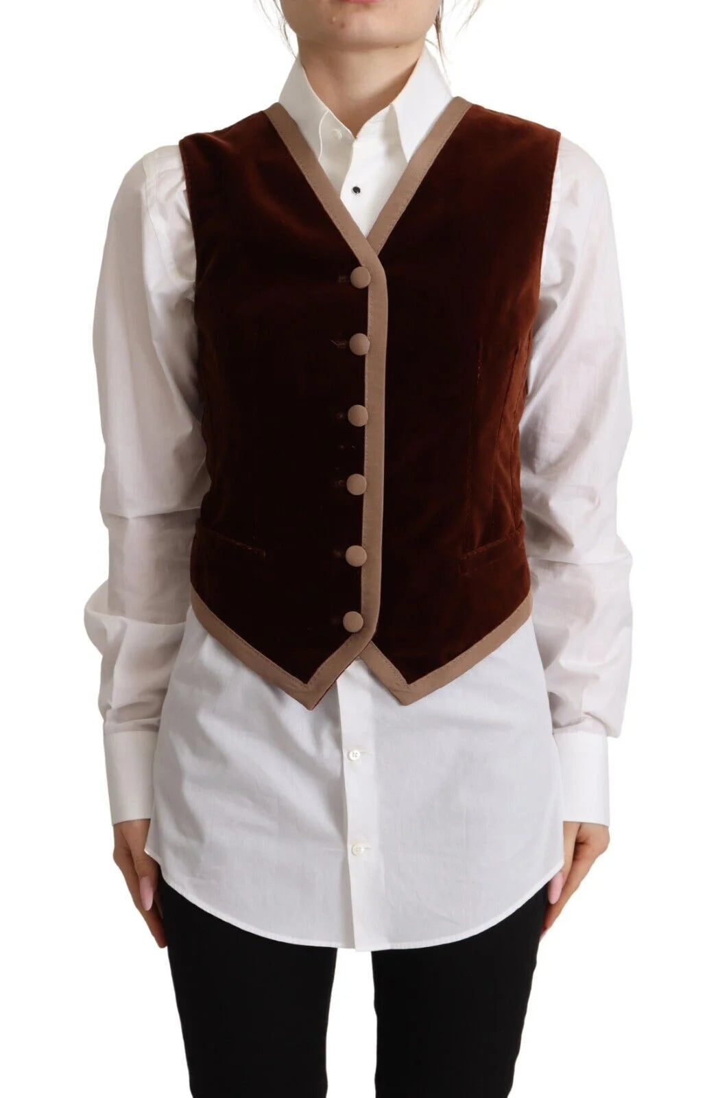 Dolce & Gabbana Bordeaux Velvet Cotton V-neck Sleeveless Vest Top - IT40|S - Vests