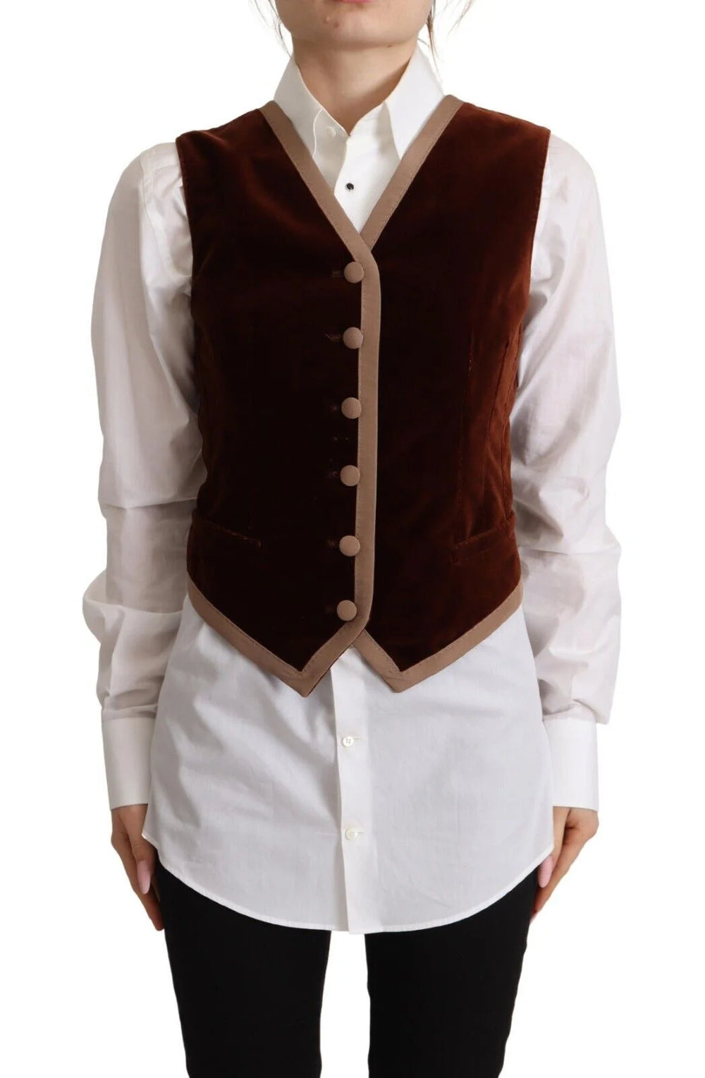 Dolce & Gabbana Bordeaux Velvet Cotton V-neck Sleeveless Vest Top - IT40|S - Vests