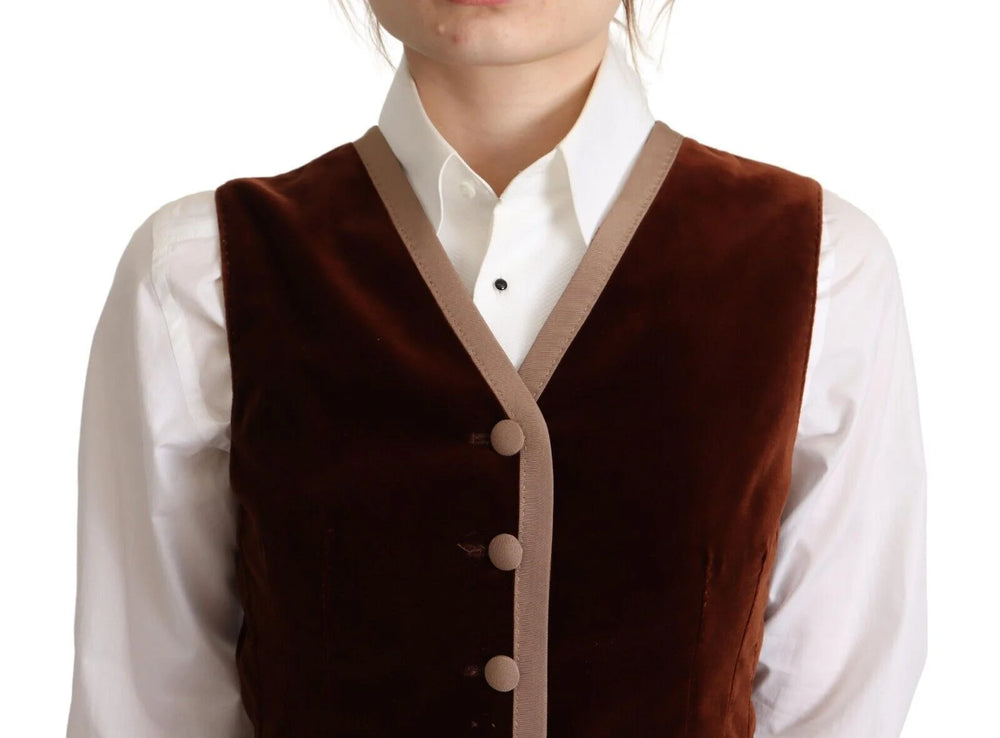 Dolce & Gabbana Bordeaux Velvet Cotton V-neck Sleeveless Vest Top - IT40|S - Vests