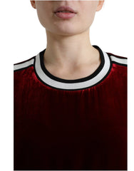 Dolce & Gabbana Bordeaux Velvet Crew Neck Pullover Sweater - IT36|XXS - Sweaters