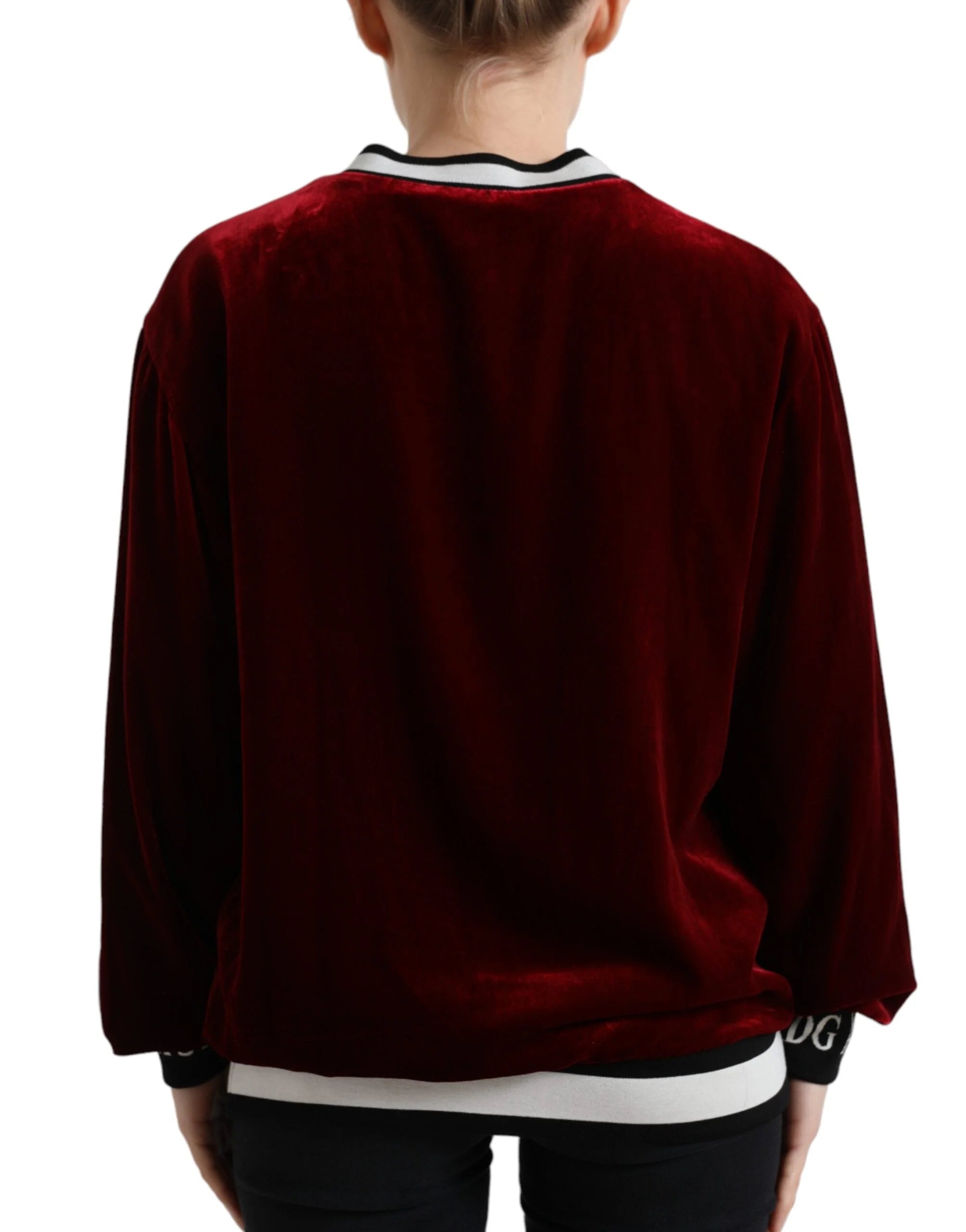Dolce & Gabbana Bordeaux Velvet Crew Neck Pullover Sweater - IT36|XXS - Sweaters