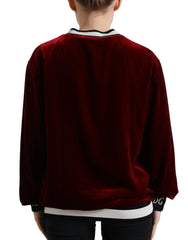 Dolce & Gabbana Bordeaux Velvet Crew Neck Pullover Sweater - IT36|XXS - Sweaters