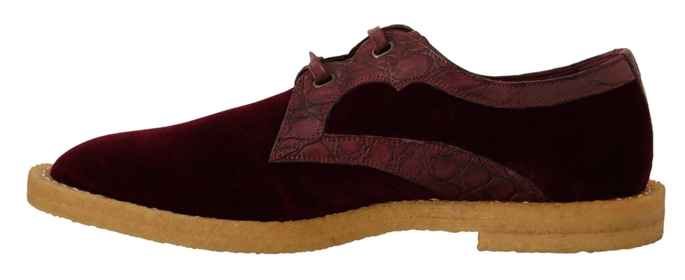 Dolce & Gabbana Bordeaux Velvet Exotic Leather Shoes - EU44/US11