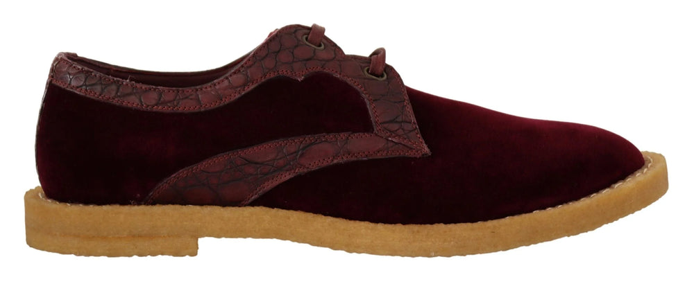 Dolce & Gabbana Bordeaux Velvet Exotic Leather Shoes - EU44/US11