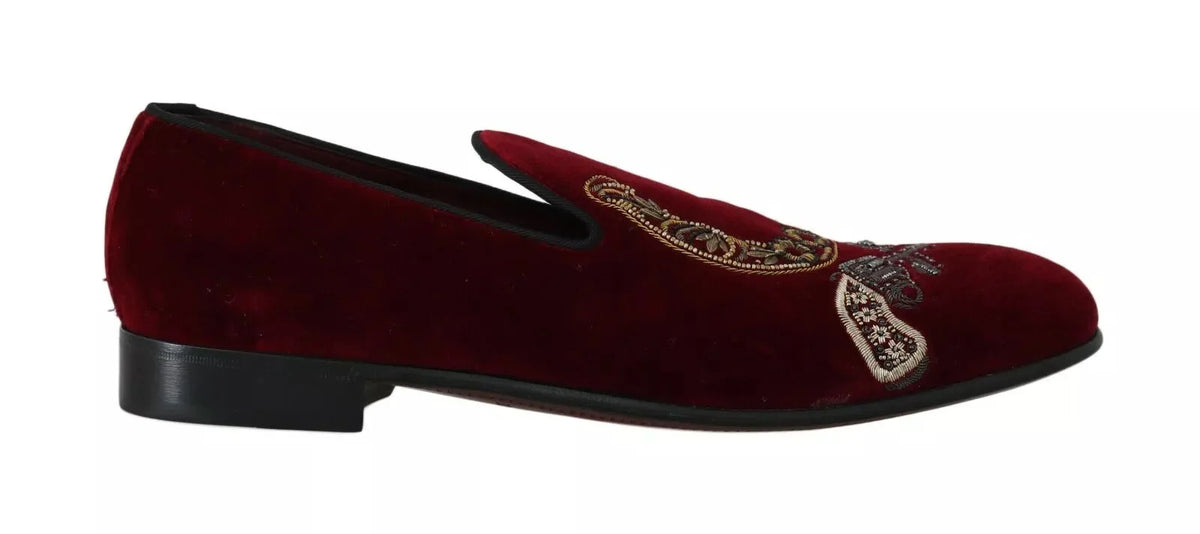 Dolce & Gabbana Bordeaux Velvet Loafers Gun Horseshoe Shoes - EU39/US6 - Flats