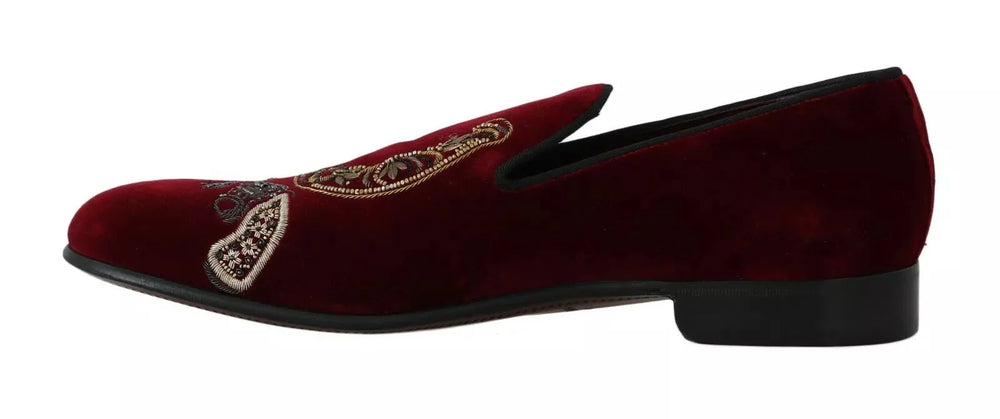 Dolce & Gabbana Bordeaux Velvet Loafers Gun Horseshoe Shoes - EU39/US6 - Flats