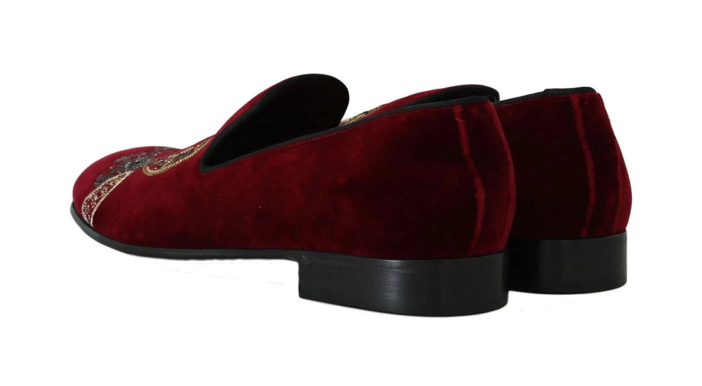 Dolce & Gabbana Bordeaux Velvet Loafers Gun Horseshoe Shoes - EU39/US6 - Flats
