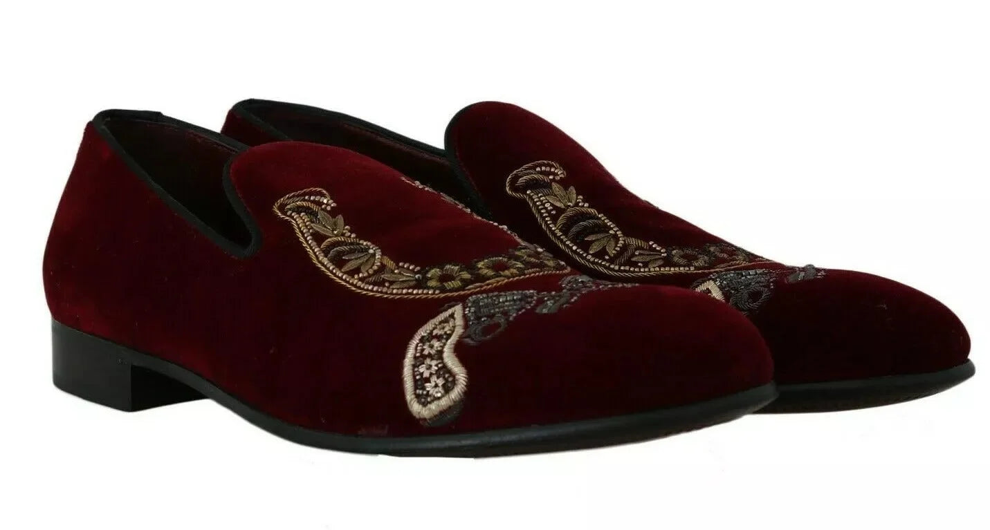Dolce & Gabbana Bordeaux Velvet Loafers Gun Horseshoe Shoes - EU39/US6
