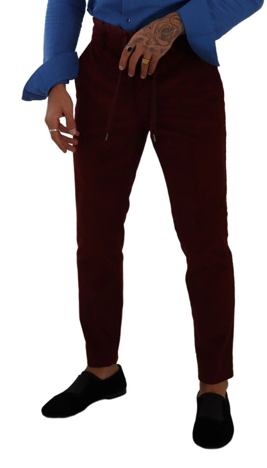 Dolce & Gabbana Bordeaux Velvet Mens Formal Trouser Dress Pants - IT48 | M - Trousers