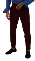 Dolce & Gabbana Bordeaux Velvet Mens Formal Trouser Dress Pants - IT48 | M - Trousers