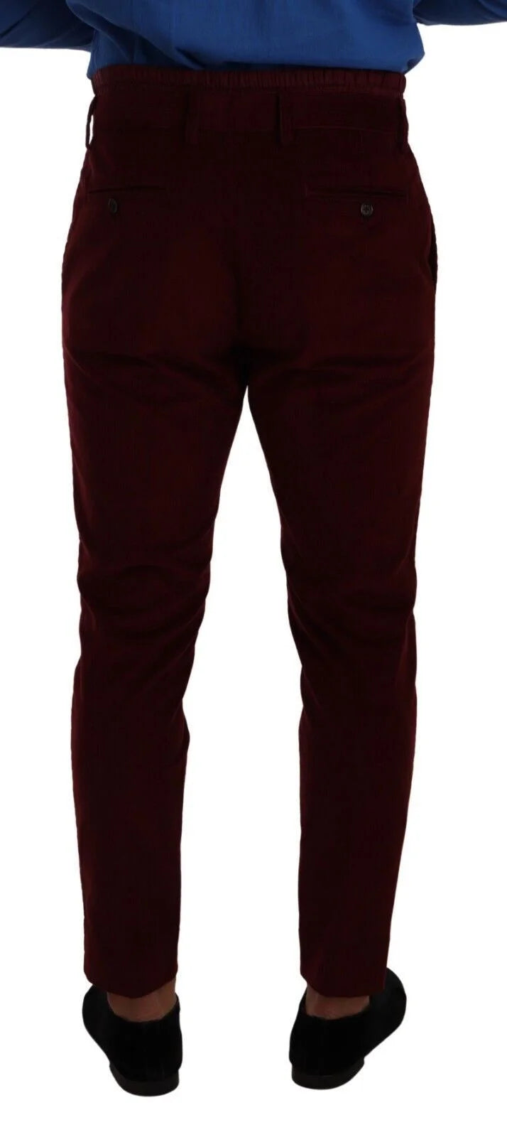 Dolce & Gabbana Bordeaux Velvet Mens Formal Trouser Dress Pants - IT48 | M - Trousers