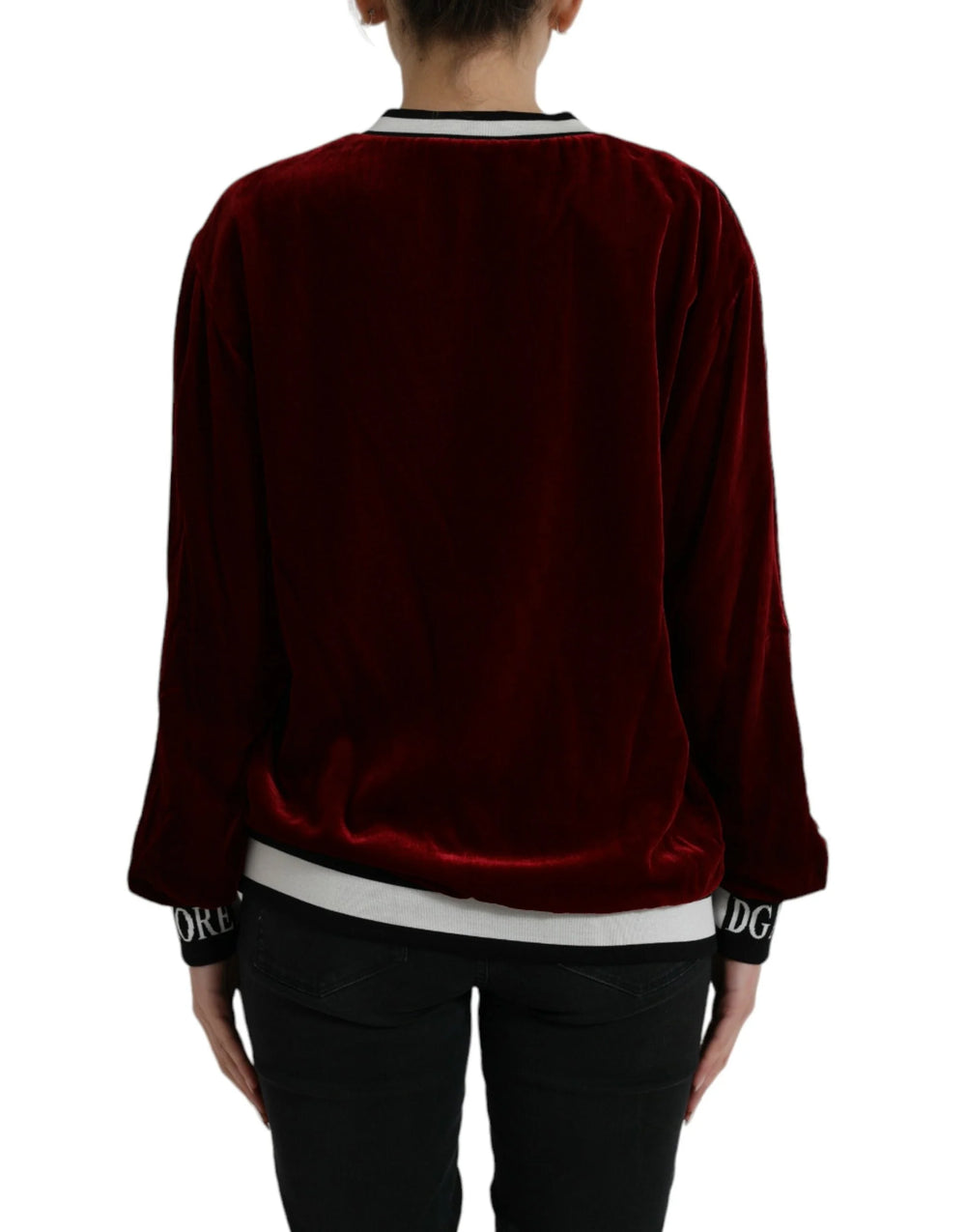 Dolce & Gabbana Bordeaux Velvet Round Neck Pullover Sweater - Sweaters