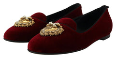 Dolce & Gabbana Bordeaux Velvet Slip-On Loafers Flats Shoes - EU35.5/US5 - Flats