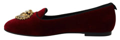 Dolce & Gabbana Bordeaux Velvet Slip-On Loafers Flats Shoes - EU35.5/US5 - Flats