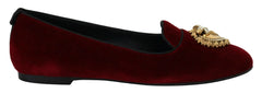 Dolce & Gabbana Bordeaux Velvet Slip-On Loafers Flats Shoes - EU35.5/US5 - Flats