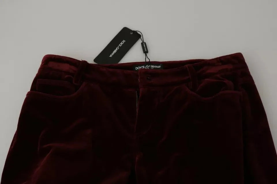 Dolce & Gabbana Bordeaux Velvet Stretch Slim Fit Pants - IT40|S - Trousers