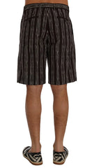 Dolce & Gabbana Bordeaux White Striped Hemp Casual Shorts - IT44 | XS - Short Trousers