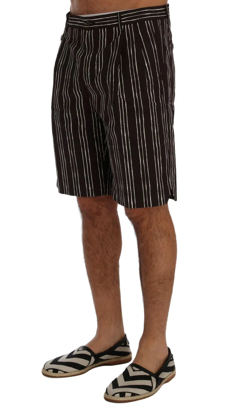 Dolce & Gabbana Bordeaux White Striped Hemp Casual Shorts - IT44 | XS - Short Trousers