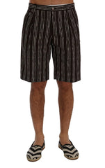 Dolce & Gabbana Bordeaux White Striped Hemp Casual Shorts - IT44 | XS - Short Trousers