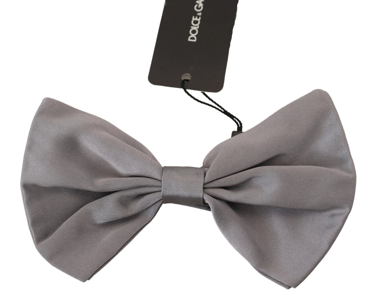 Dolce & Gabbana Bow Tie Men Silver Gray Silk Adjustable Neck Papillon - Neckties