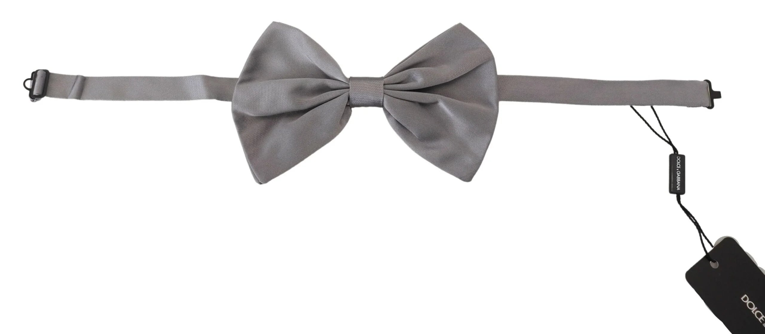 Dolce & Gabbana Bow Tie Men Silver Gray Silk Adjustable Neck Papillon - Neckties