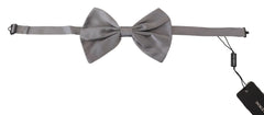 Dolce & Gabbana Bow Tie Men Silver Gray Silk Adjustable Neck Papillon - Neckties