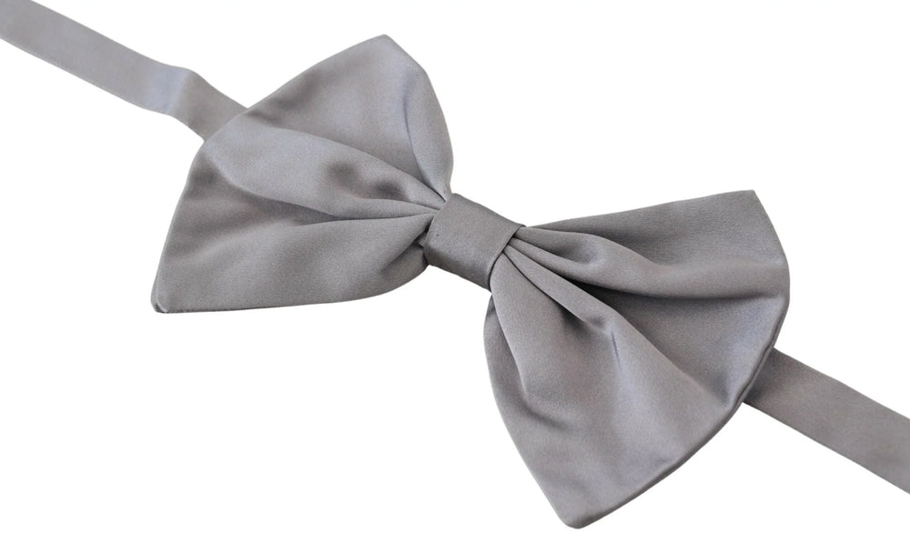 Dolce & Gabbana Bow Tie Men Silver Gray Silk Adjustable Neck Papillon - Neckties