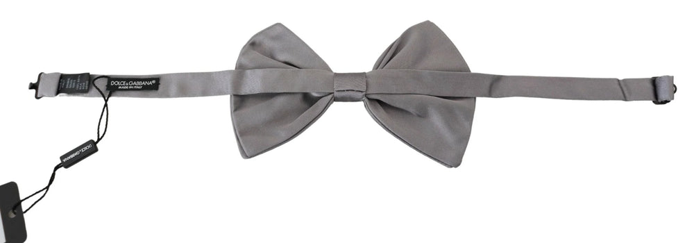 Dolce & Gabbana Bow Tie Men Silver Gray Silk Adjustable Neck Papillon - Neckties