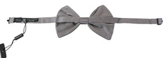 Dolce & Gabbana Bow Tie Men Silver Gray Silk Adjustable Neck Papillon - Neckties