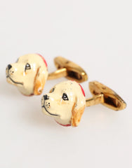 Dolce & Gabbana Brass Gold Tone Dog Puppy Men’s Accessories Cufflink - Cufflinks