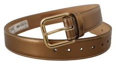 Dolce & Gabbana Bronze Calf Leather Gold Logo Waist Buckle Belt - 65 cm / 26 Inches - Belts
