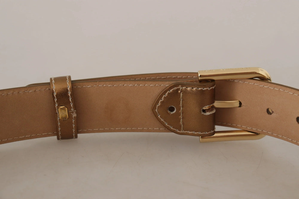 Dolce & Gabbana Bronze Calf Leather Gold Logo Waist Buckle Belt - 65 cm / 26 Inches - Belts