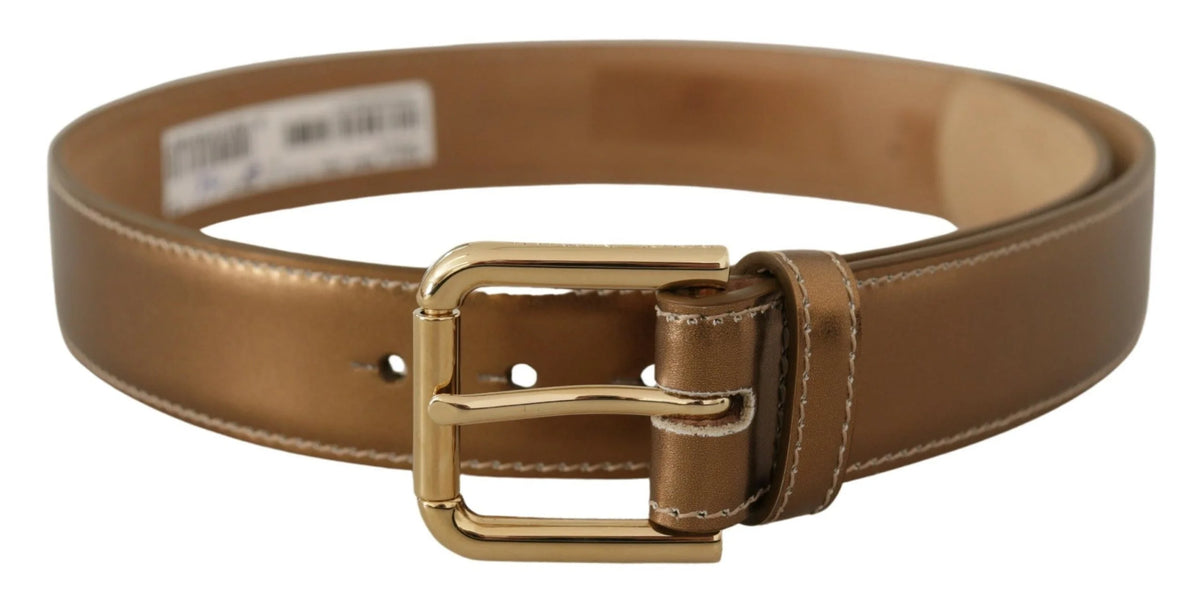 Dolce & Gabbana Bronze Calf Leather Gold Logo Waist Buckle Belt - 65 cm / 26 Inches - Belts