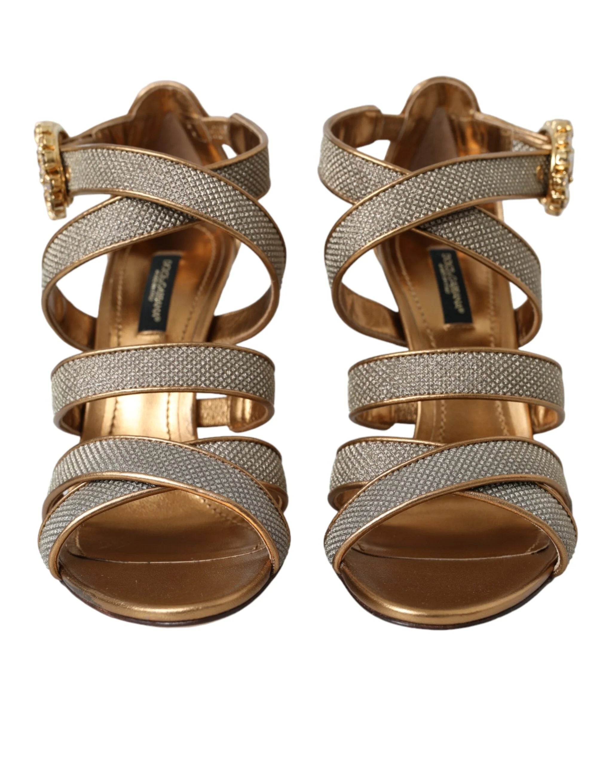 Dolce & Gabbana Bronze Crystal Strap Heels Sandals Shoes - EU37/US6.5 - Sandals