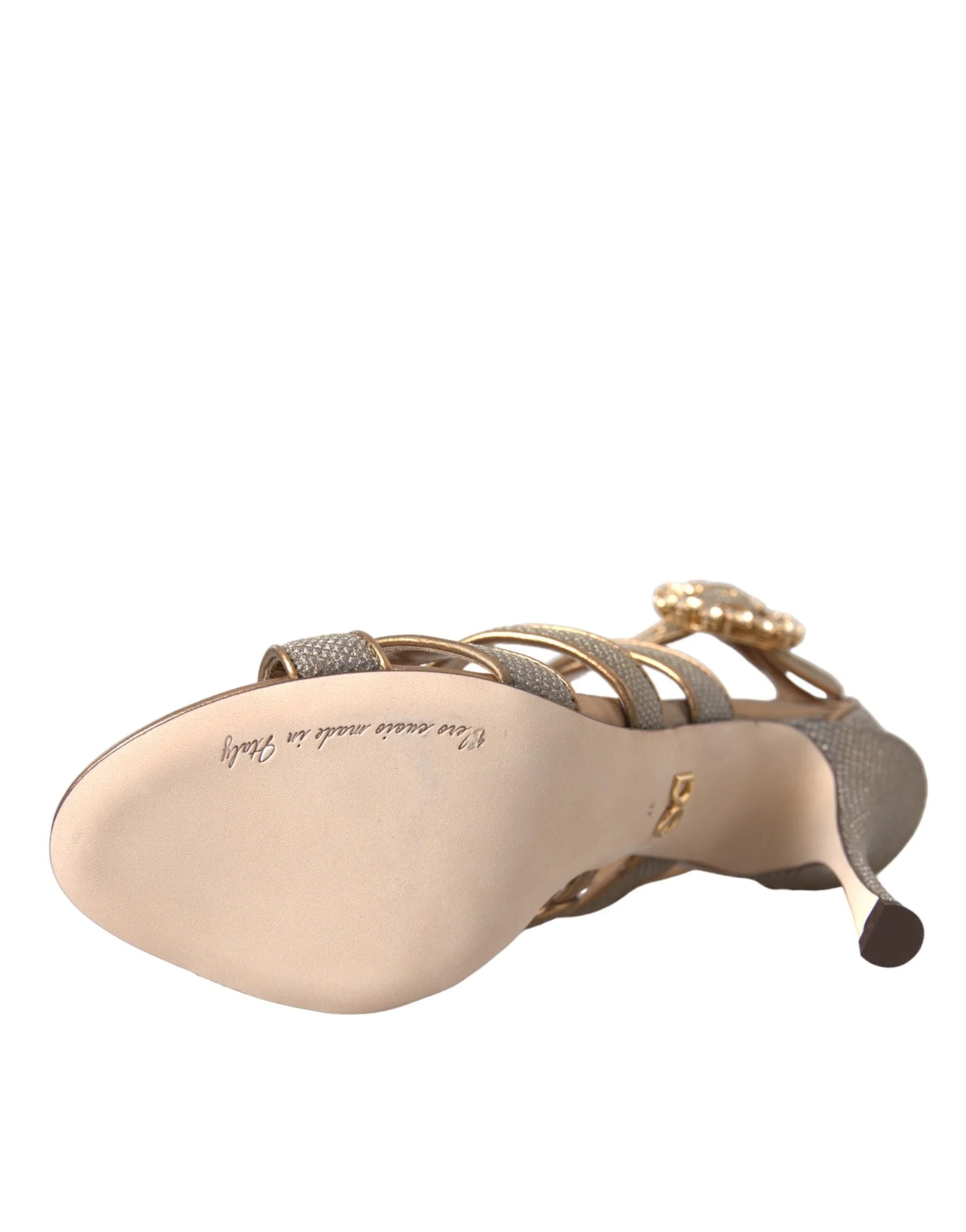 Dolce & Gabbana Bronze Crystal Strap Heels Sandals Shoes - EU37/US6.5 - Sandals