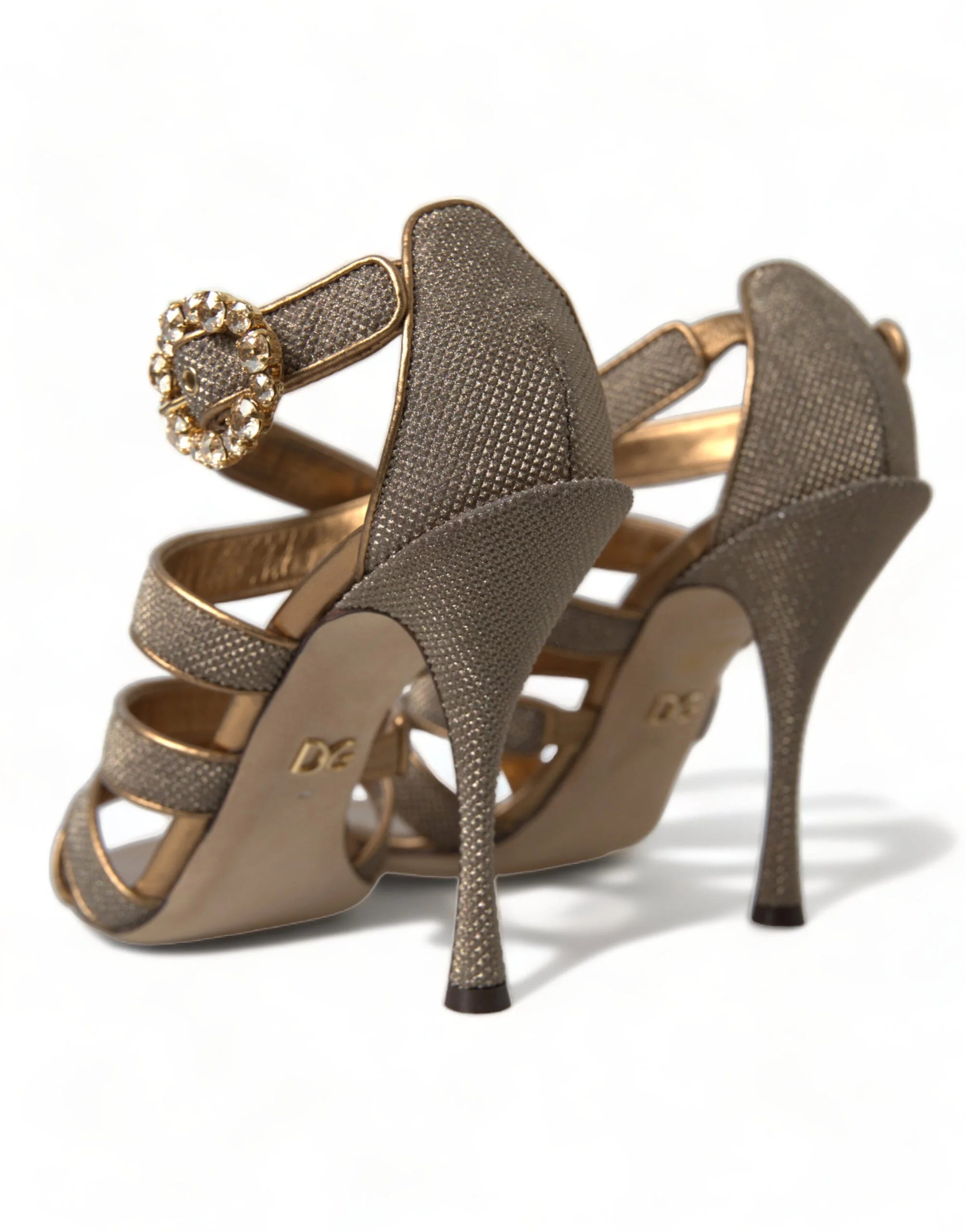 Dolce & Gabbana Bronze Crystal Strap Heels Sandals Shoes - EU40/US9.5 - Sandals
