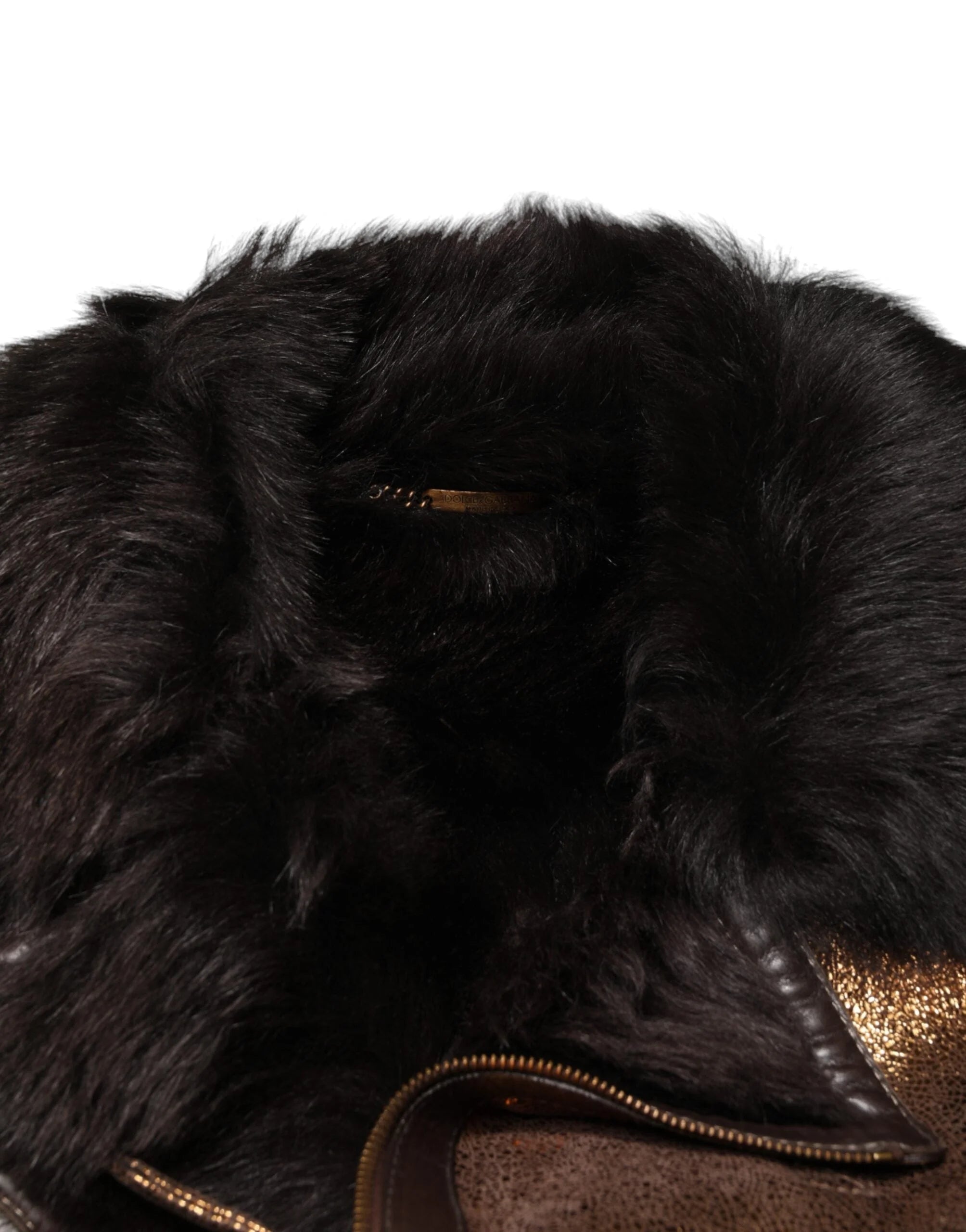 Dolce & Gabbana Bronze Leather Fur Full Zip Men Biker Jacket