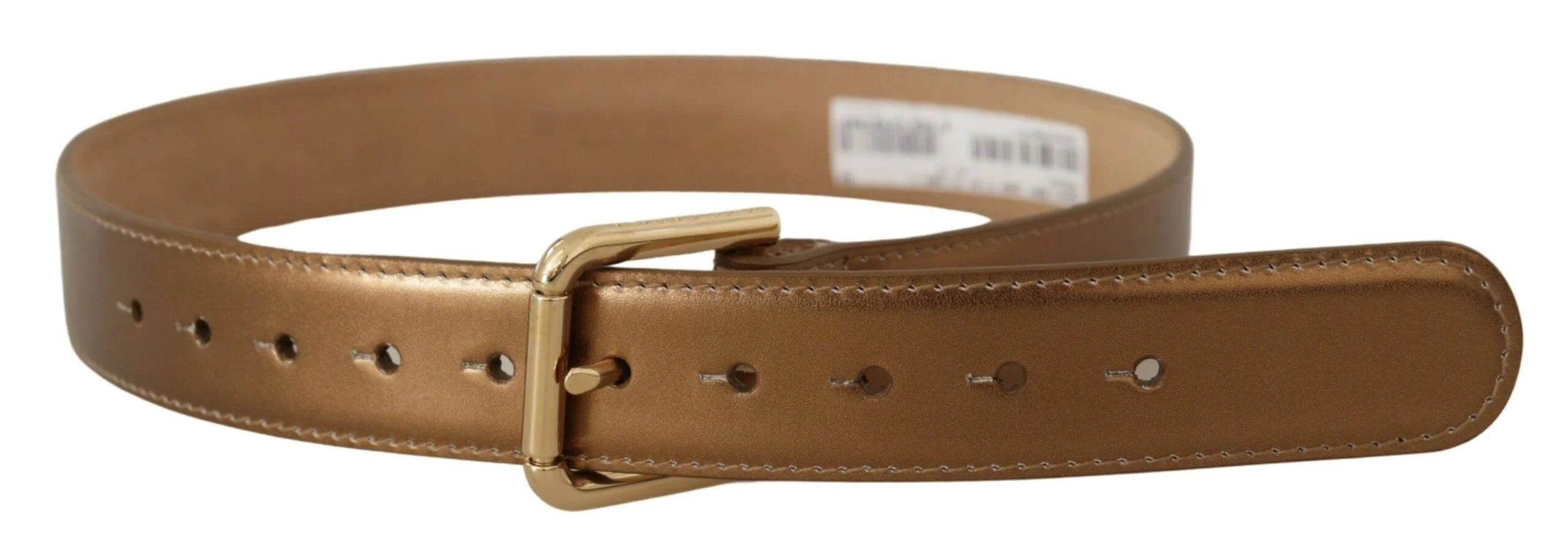 Dolce & Gabbana Bronze Leather Gold Logo Engraved Waist Buckle Belt - 65 cm / 26 Inches - Belts
